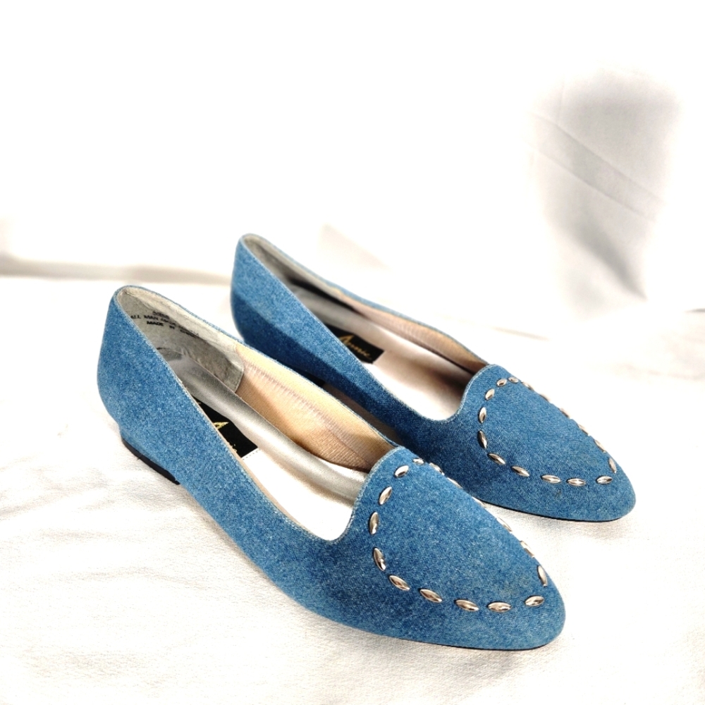 ANNIE Denim Beaded Toe Loafers 9M